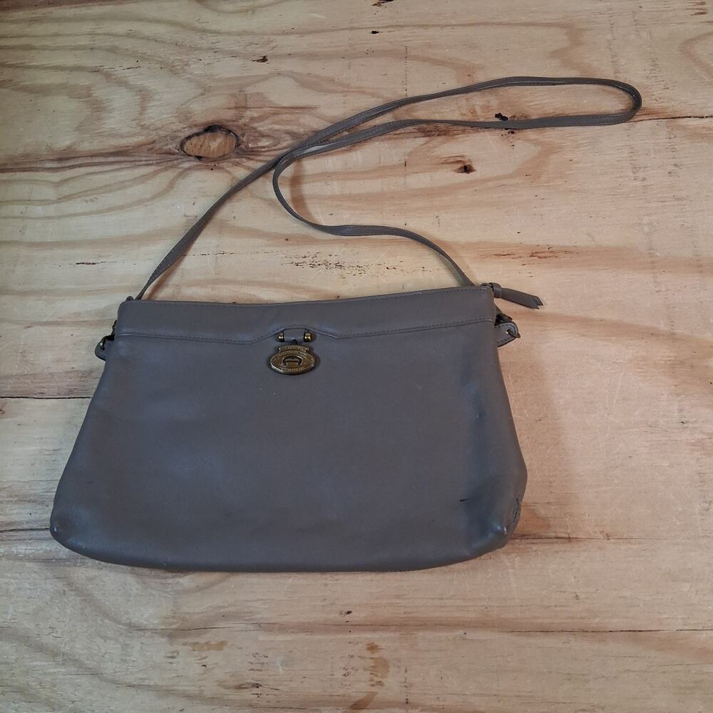Etienne Aigner Womens Crossbody Bag Gray Medium Purse Long Strap Multi Pockets
